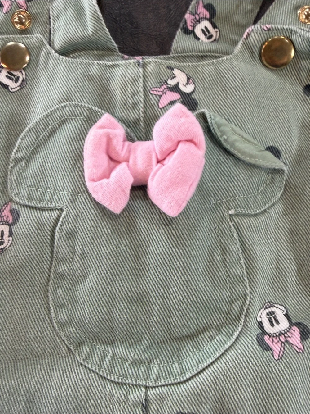 Disney Junior Minnie Mouse Pink-Accent Green Overall Dress for Kids Sz 3T